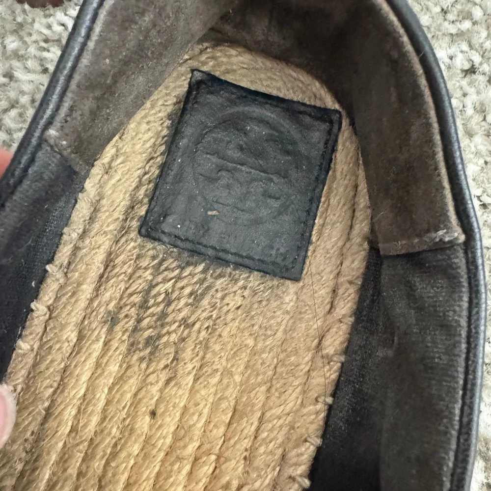Tory Burch Black Nappa Leather Color Slip On Espadrille Flats‎ 9.5 Quiet Luxury